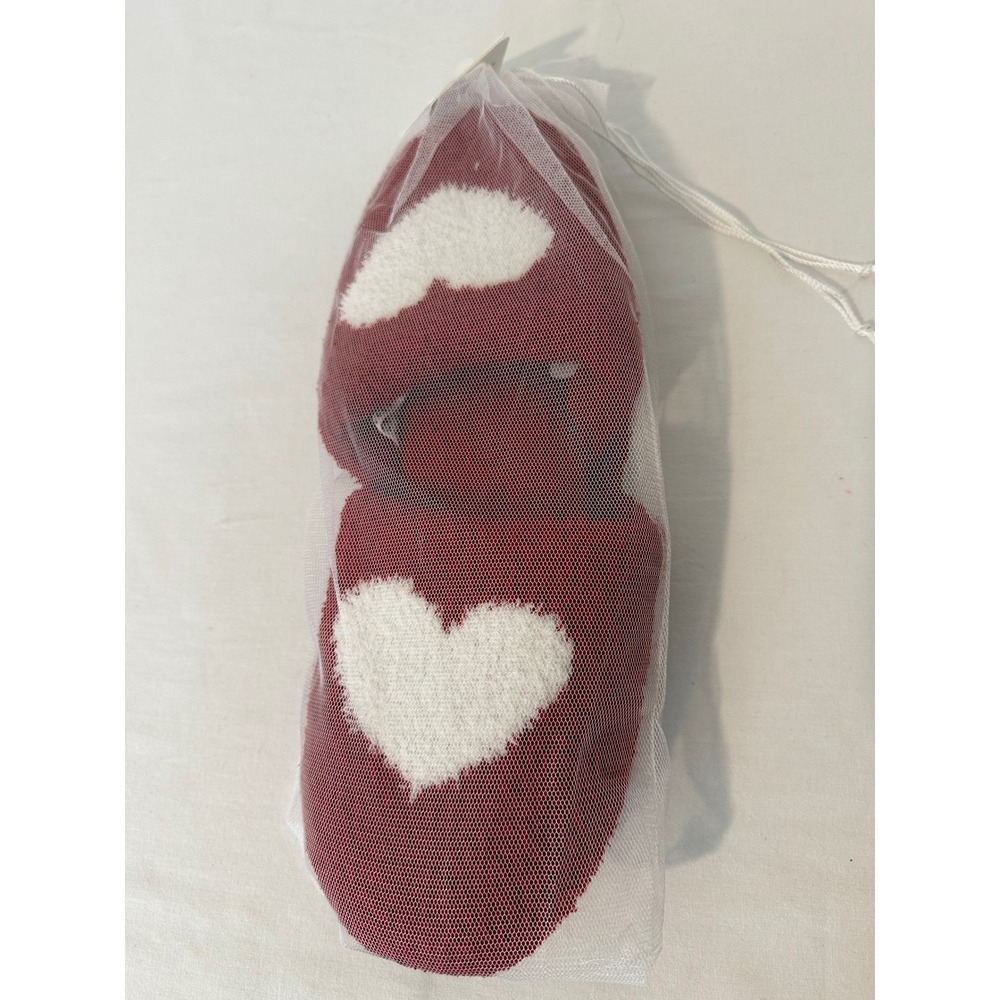 Pottery Barn Heart Jacquard Slippers Dark Red White Heart Size Medium New M 8/9